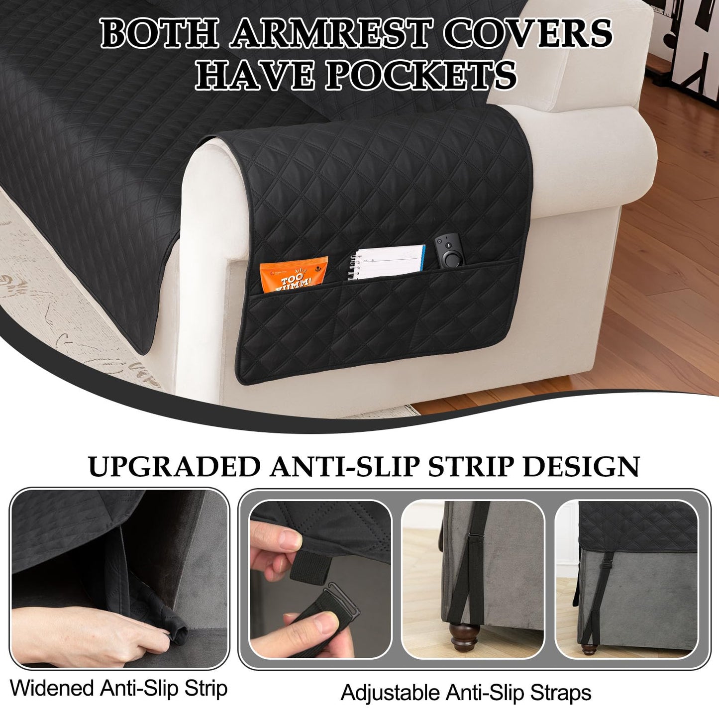 HDCAXKJ Waterproof Sectional Couch Cover L Shaped Sofa Covers Washable Corner Sectional Slipcovers Dog Pet Proof U Shape Furniture Protector with Upgraded Anti Slip Strips (X-Large, Charcoal Black)