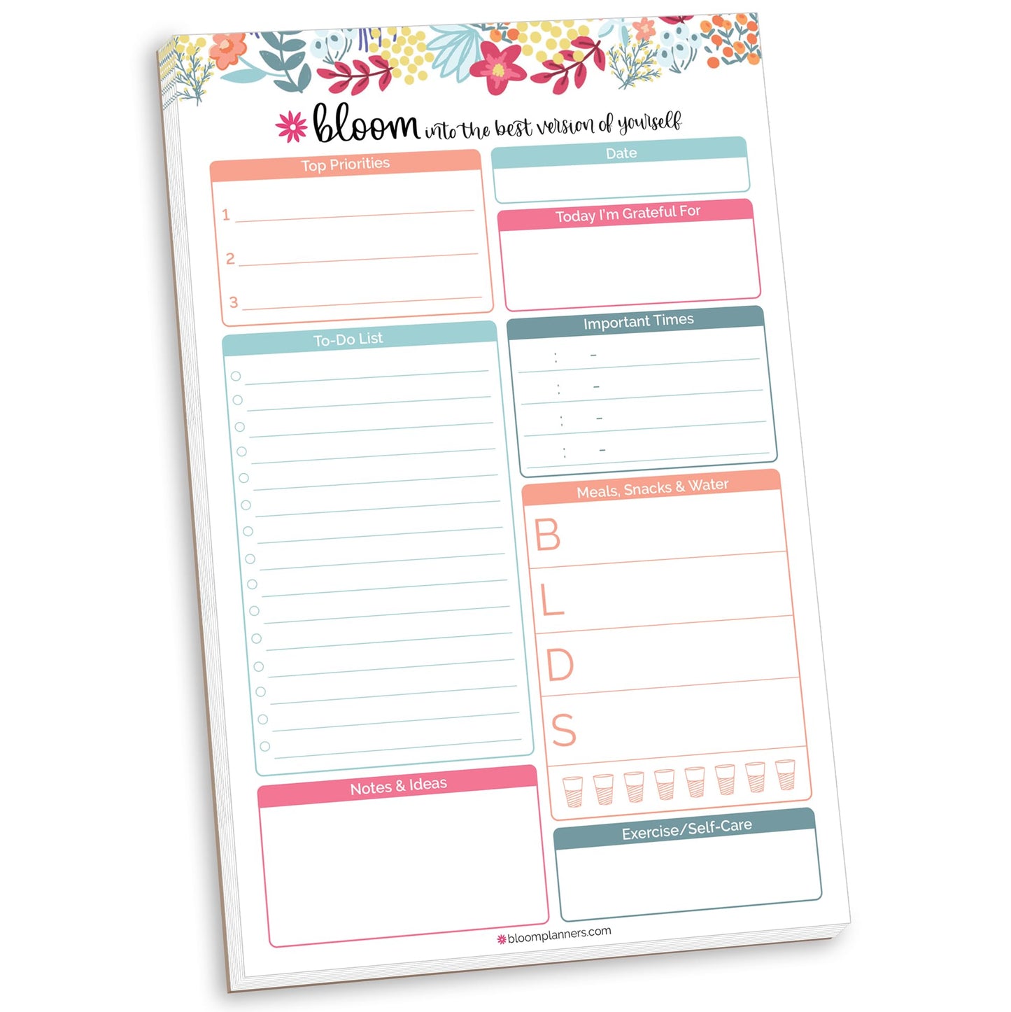 bloom daily planners Daily Planning System Tear Off to-Do Pad - Undated Checklist Notepad Organizer with Perforated Sheets - 6" x 9" (Floral Dots)