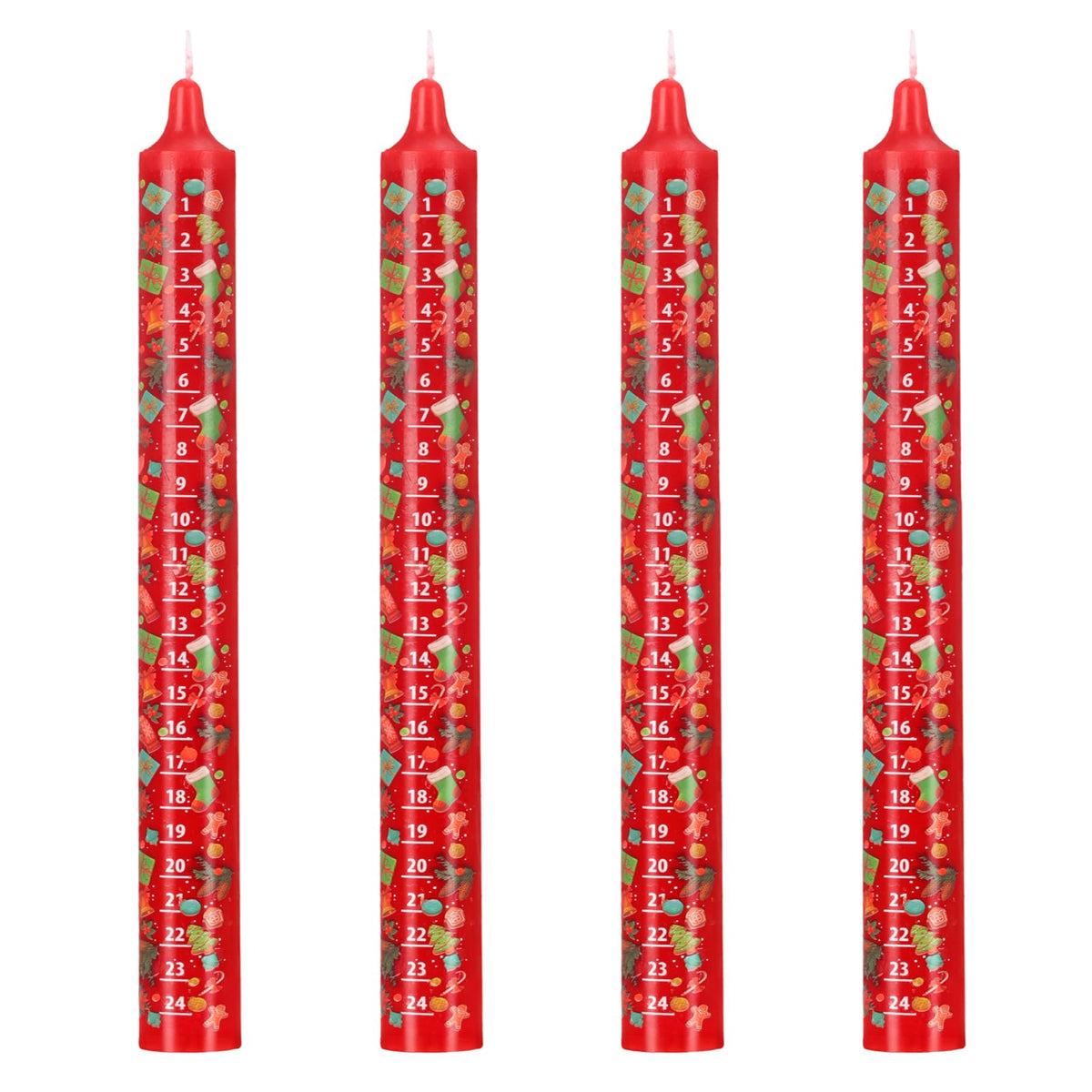 Nuanchu 4 Pcs Advent Festive Christmas Calendar Candle 24 Numbers Countdown to Christmas Red Advent Candle for Xmas Gifts(Classic)