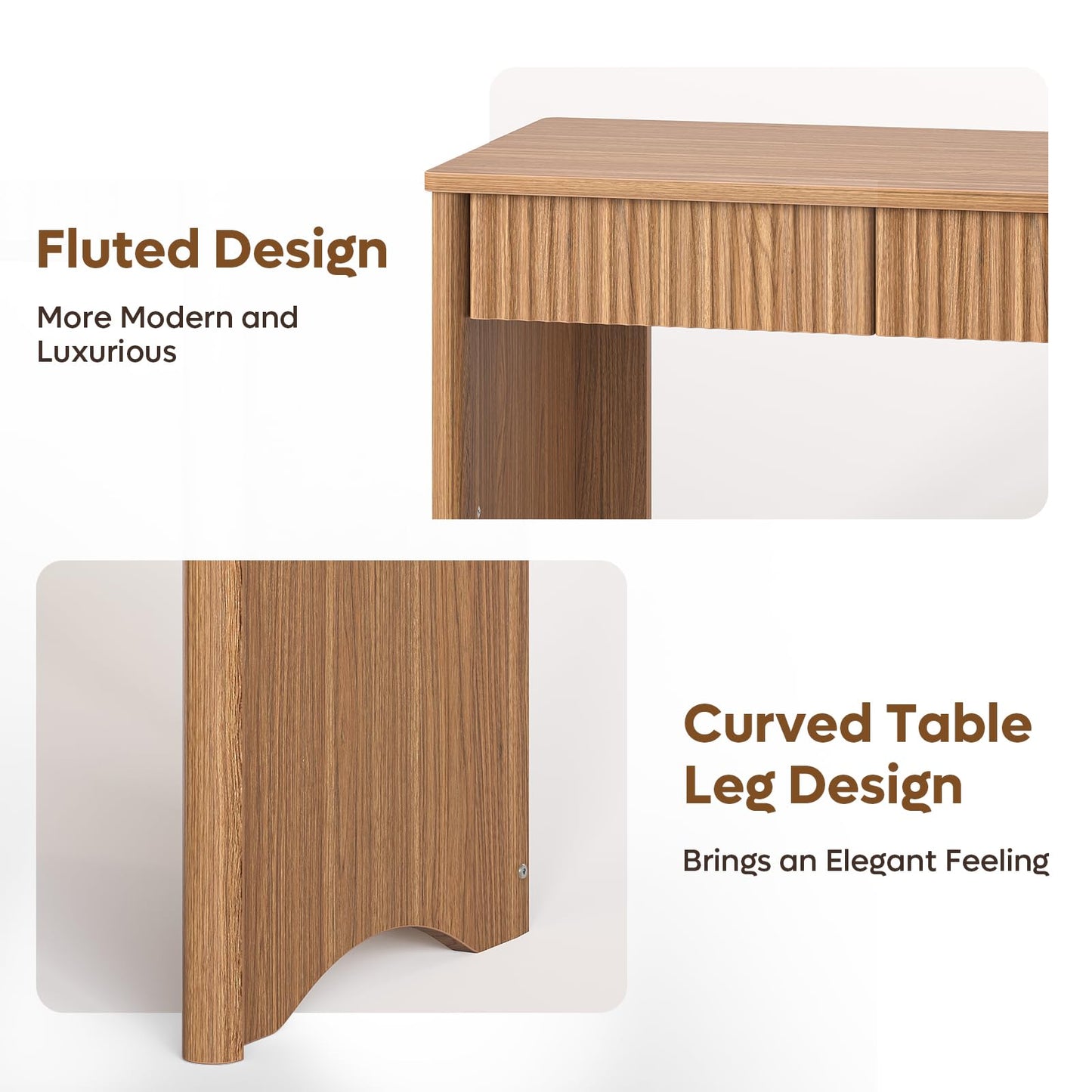 Bestier 40 Inch Fluted Wood Computer Desk with Drawers, Modern Home Office Desk, Compact Writing Desk, Laptop PC Desk for Bedroom, Studio, Study Room, Small Space & Dorm