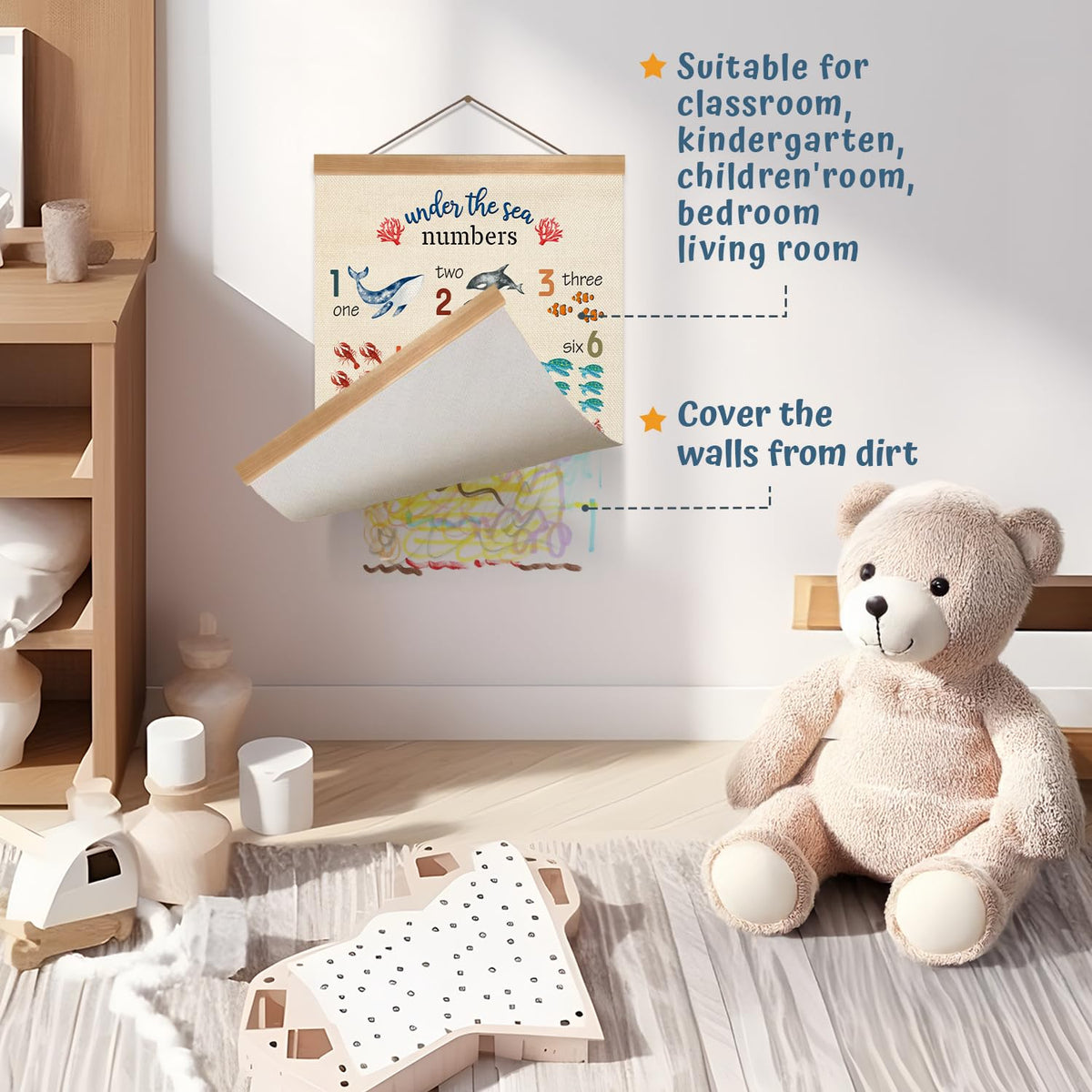 ZTGDA Alphabet Numbers Wall ArtSet of 2,ABC &123 Educational Learning Posters, Marine Fishs Wall Hanging Decor for Toddler Room Playroom,Nursery,or Classroom 12x16inch (Ocean Animal)
