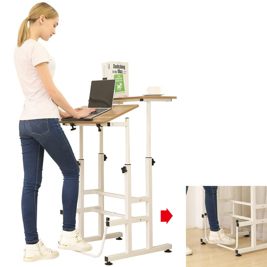 SDADI L101XWFDT Adjustable-Height Steel-Framed Mobile Standing Office Computer Desk with 2 Tiers and Lockable Caster Wheels, Dark Grain