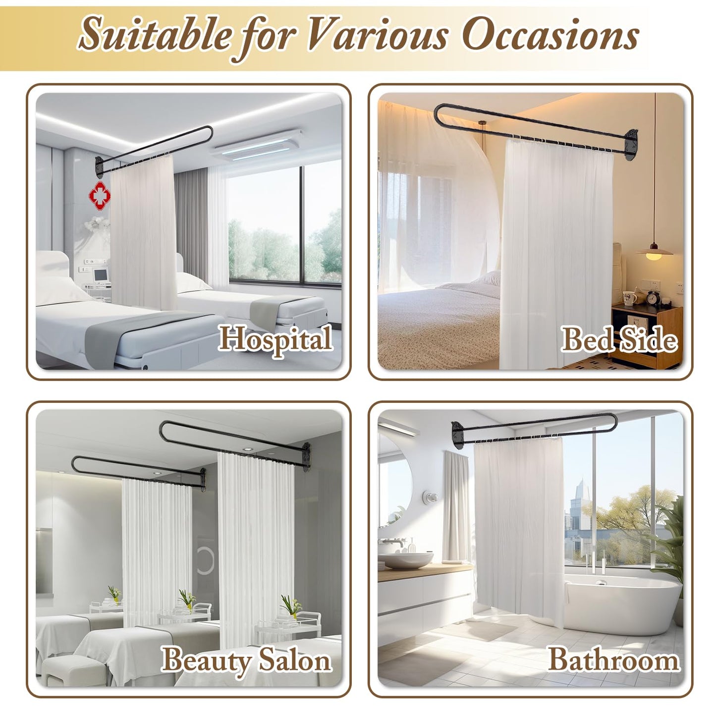 Privacy Partition Curtains,U Shaped Rod with Flat Hook Inherent,U-Shape Portable Panel Room Divider for Fitting Room Beauty Salon Bedroom Hospital SPA, 6.56ft