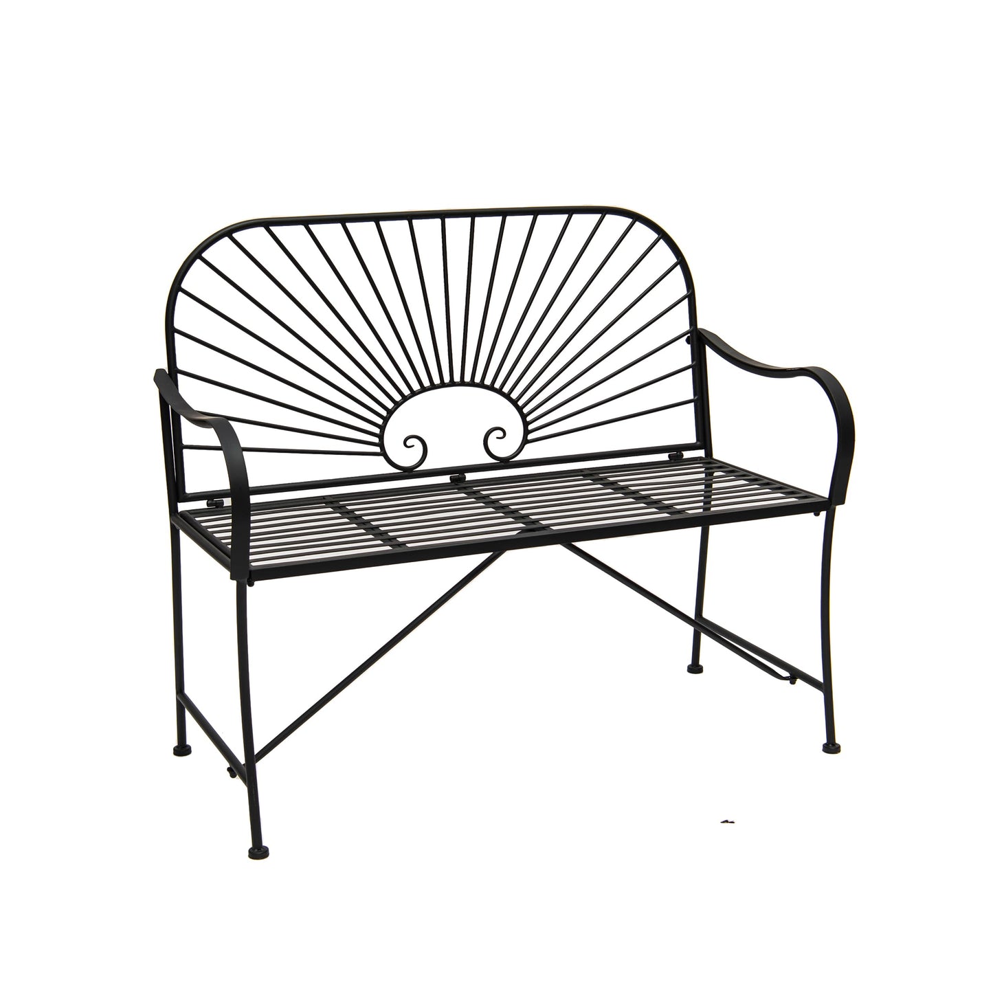 XBrand 44" L Iron Sun-Patterned Seat for Two, Patio & Porch Furniture for Park, Yard, Lawn, Balcony, Backyard – Black