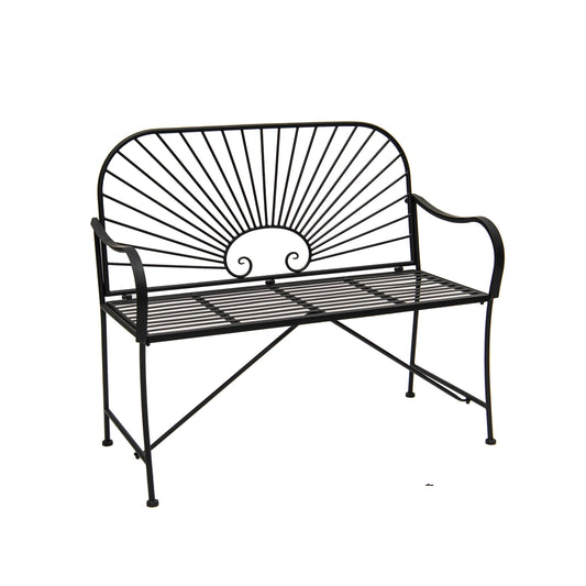 XBrand 44" L Iron Sun-Patterned Seat for Two, Patio & Porch Furniture for Park, Yard, Lawn, Balcony, Backyard – Black
