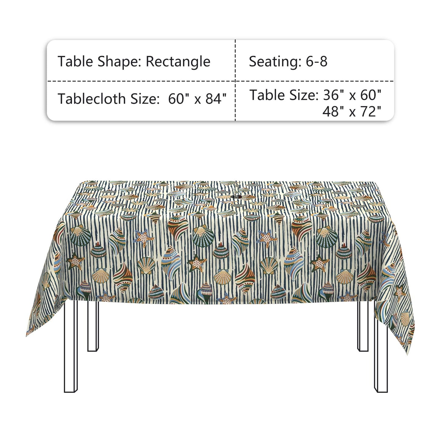 LVTXIII Rectangle Outdoor Tablecloth with Umbrella Hole and Zipper, Water-Repellent 60 x 84 Inch Patio Table Cover for Picnic, Garden, Backyard Dining, Cabana Shells