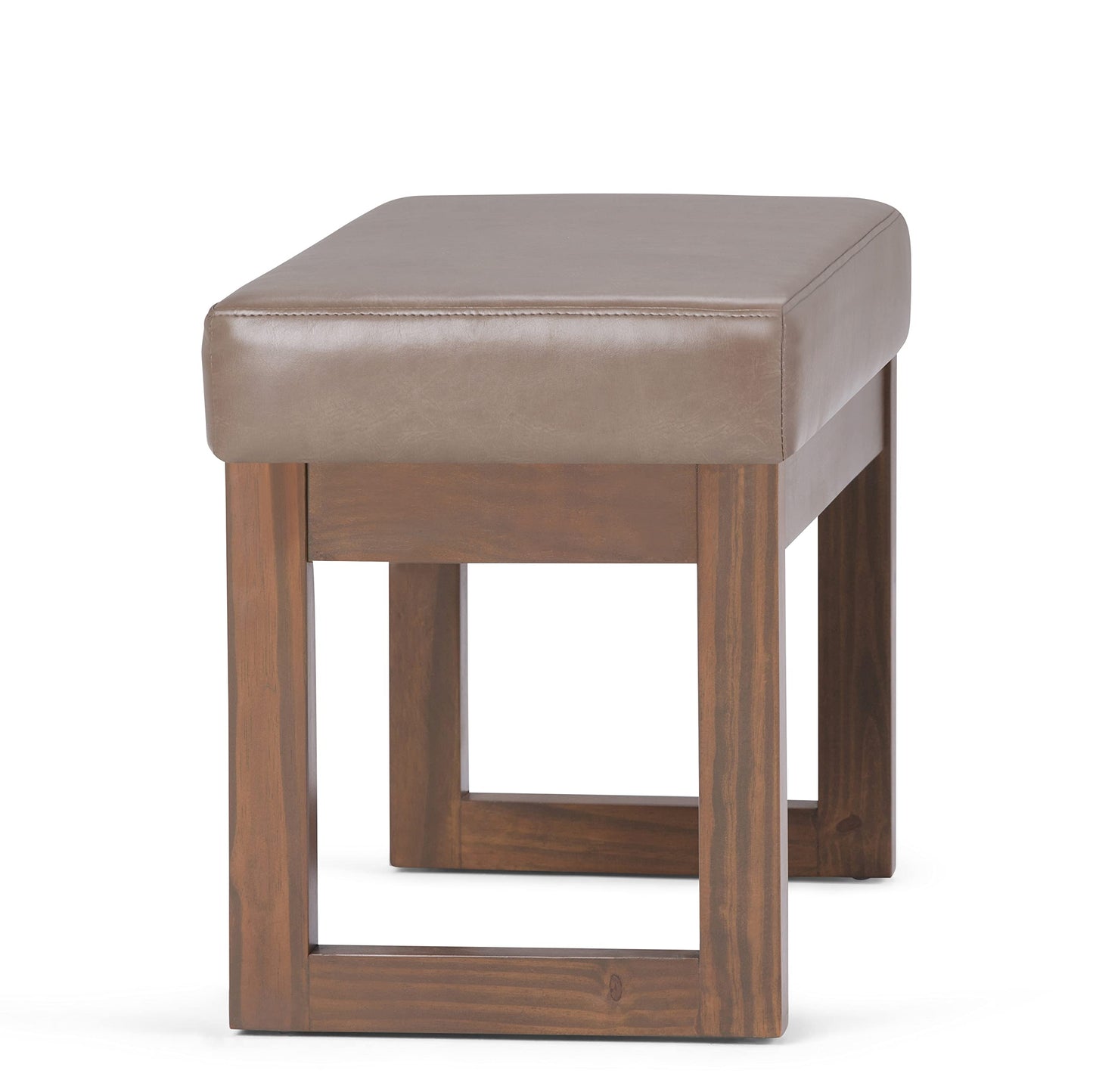 SIMPLIHOME Milltown Small Ottoman Bench - 27" Wide x 18" High Upholstered Vegan Leather Rectangle Footstool Ottoman in Ash Blonde, Contemporary Bench for Living Room with Cushioned Seat, Assembled
