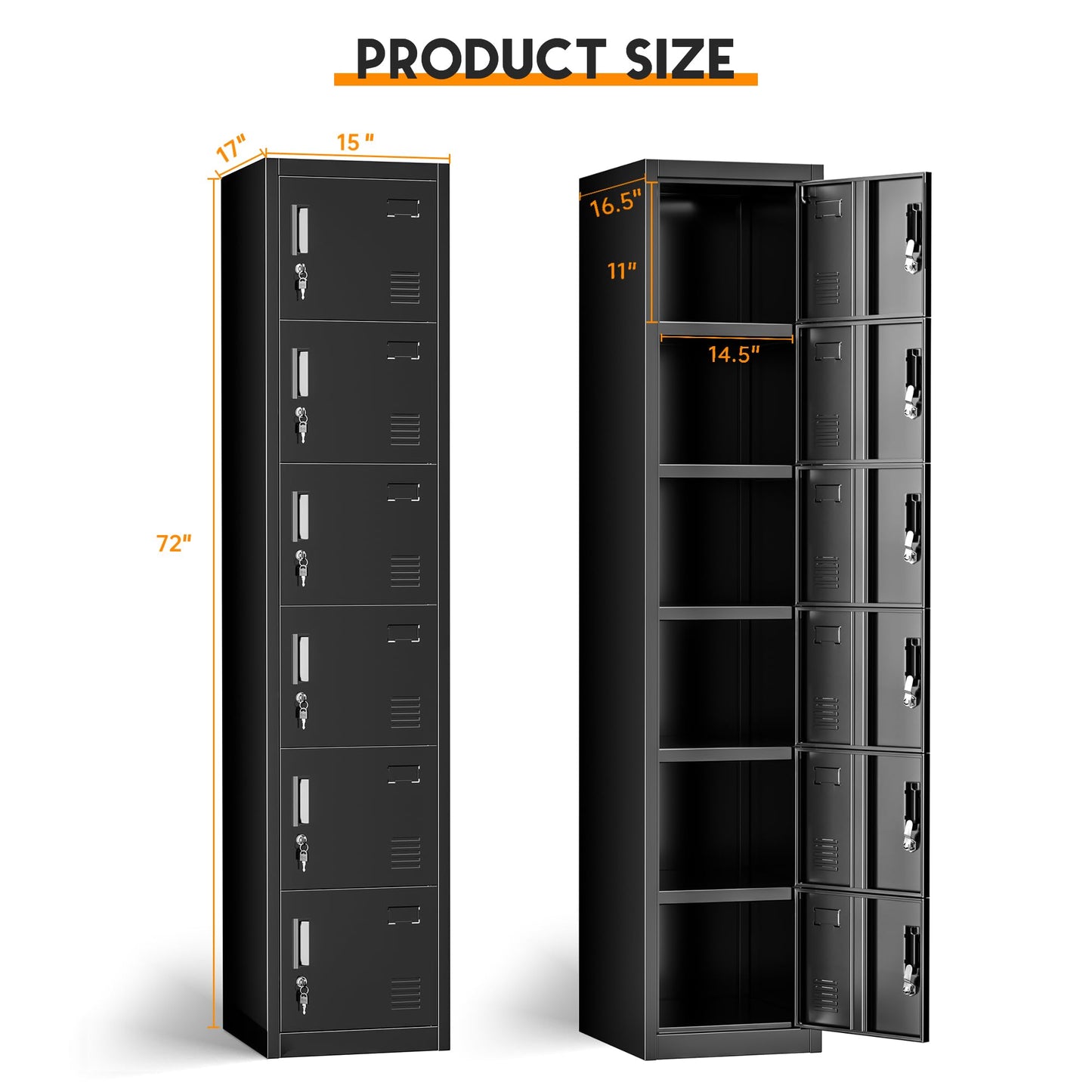 INTERGREAT 6-Door Metal Employee Lockers for Office, School & Gym,Steel Locker for Employees,Black