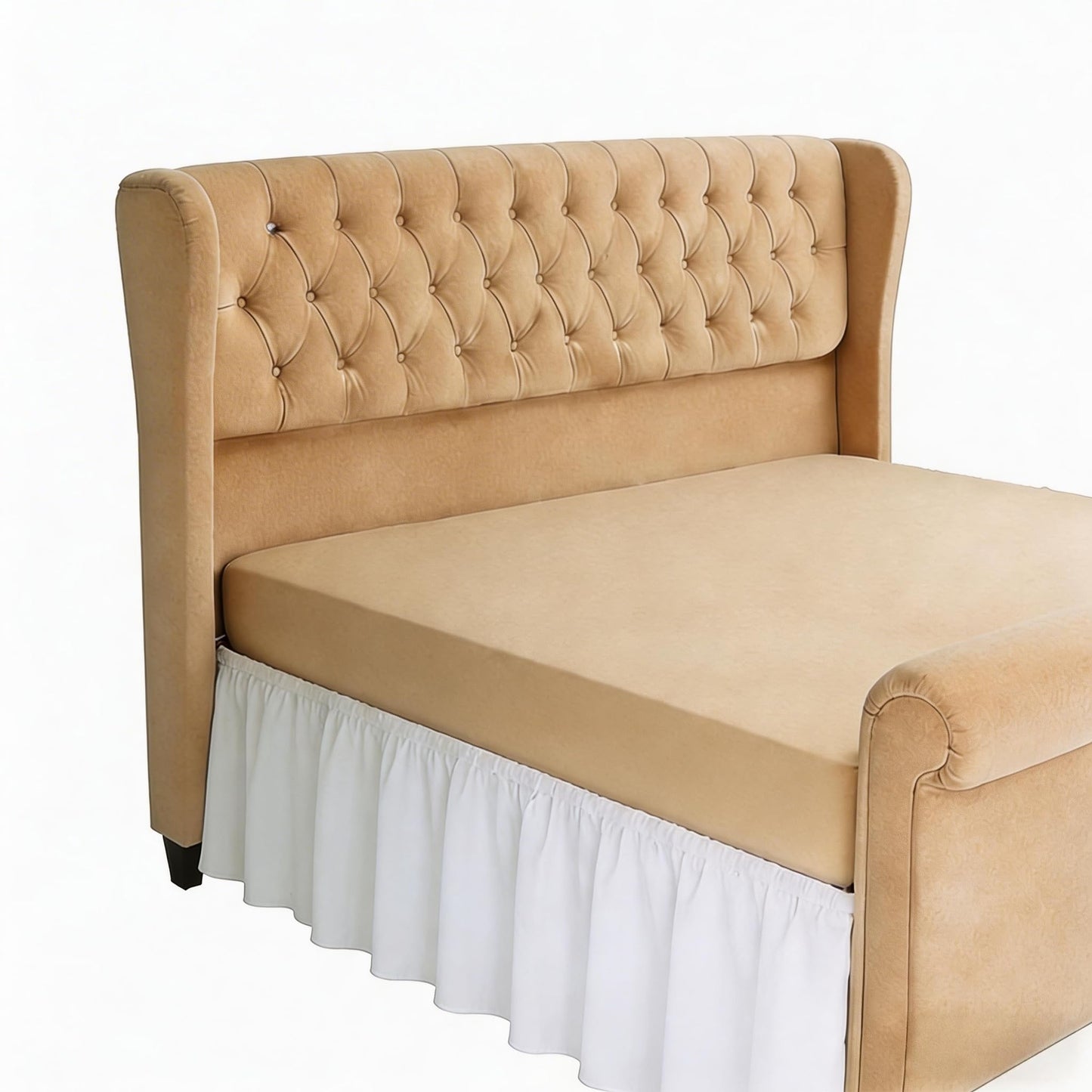 Rimela White Elastic Bed Skirts Queen Size Fits Beds with Headboard & Footboard, Bedskirt 2 Sides only