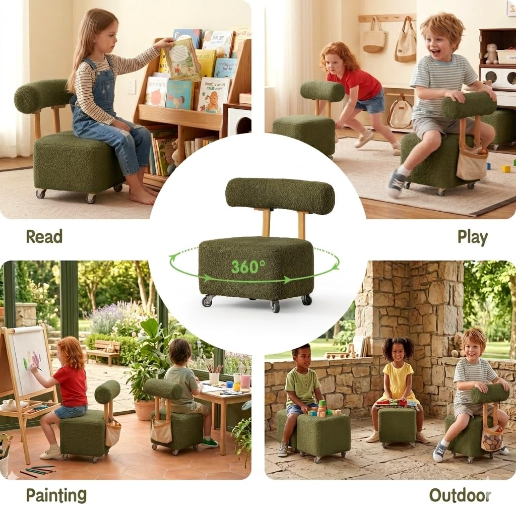 LROTXO Kids Rolling Chair, Green, 3-8 Years