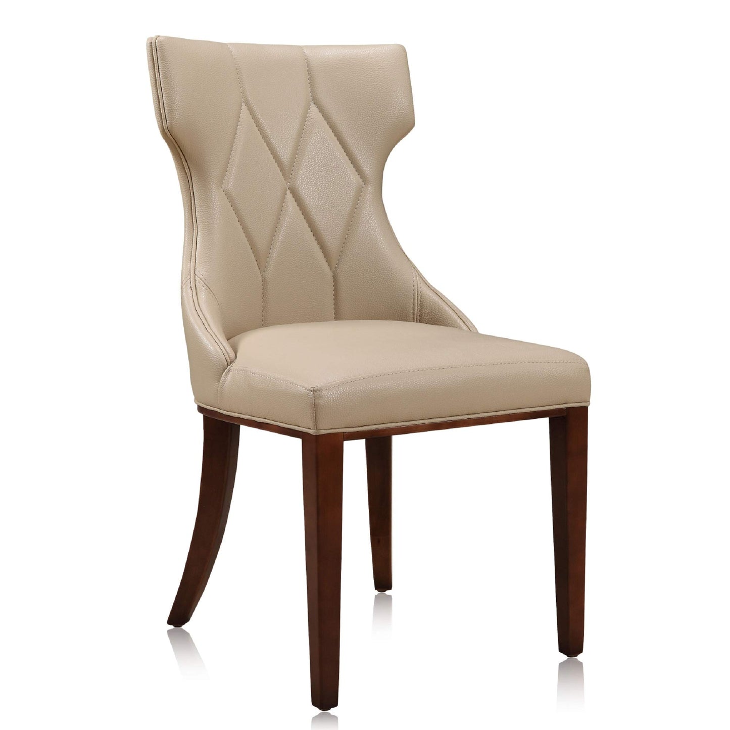Manhattan Comfort Reine Dining Chairs Set of 2, Upholstered Seats with Diamond Stitching, Solid Beech Wood Frame, 4-Leg Base, 18.5" Seat Height, Fully Assembled, Cream