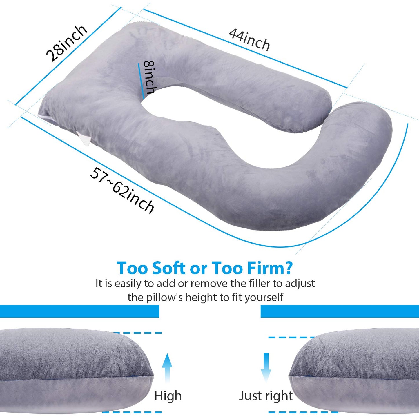 Victostar Pregnancy Pillow,57 inches U Shaped Maternity Pillow with Removable Cover Full Body Pillow Support for Back, HIPS, Legs, Belly (Dark Gray)