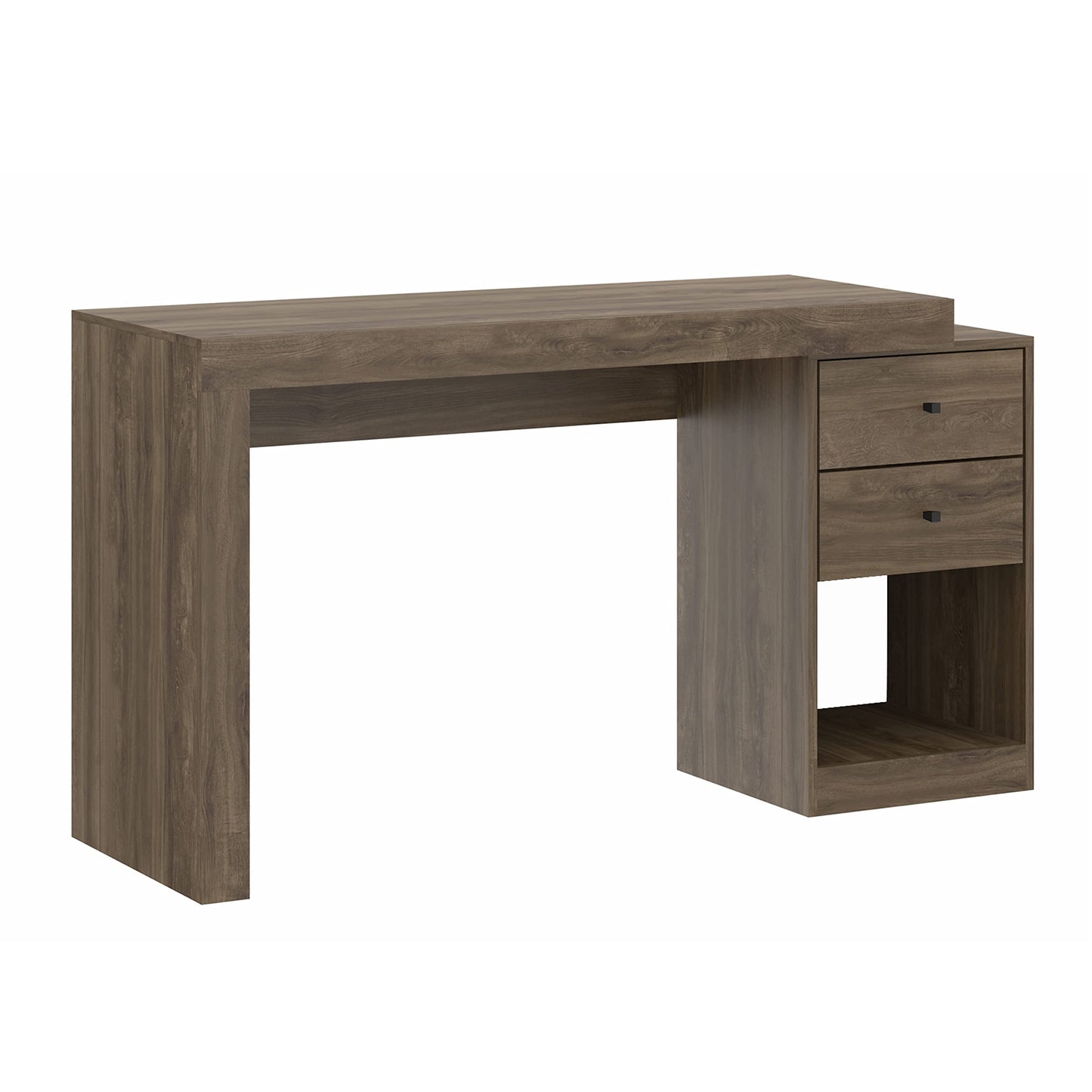Expandable Desk with Storage Drawers & Open Shelf - Expands from 47 Inch to 57 Inch - Walnut Computer Desk with Printer Space - Modern Home Office Table with Drawers - Techni Mobili Blanco Collection