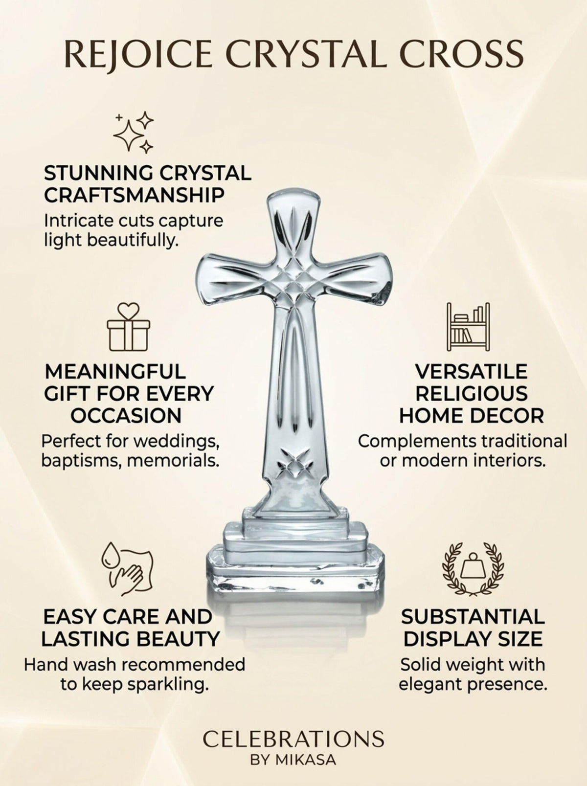 Mikasa Celebrations Rejoice Glass Crystal Cross, 9-Inch, 2.56" x 4.13", Clear