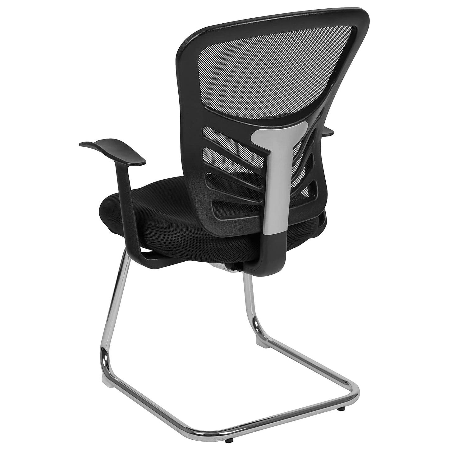 Flash Furniture Steve Black Mesh Side Reception Chair with Chrome Sled Base