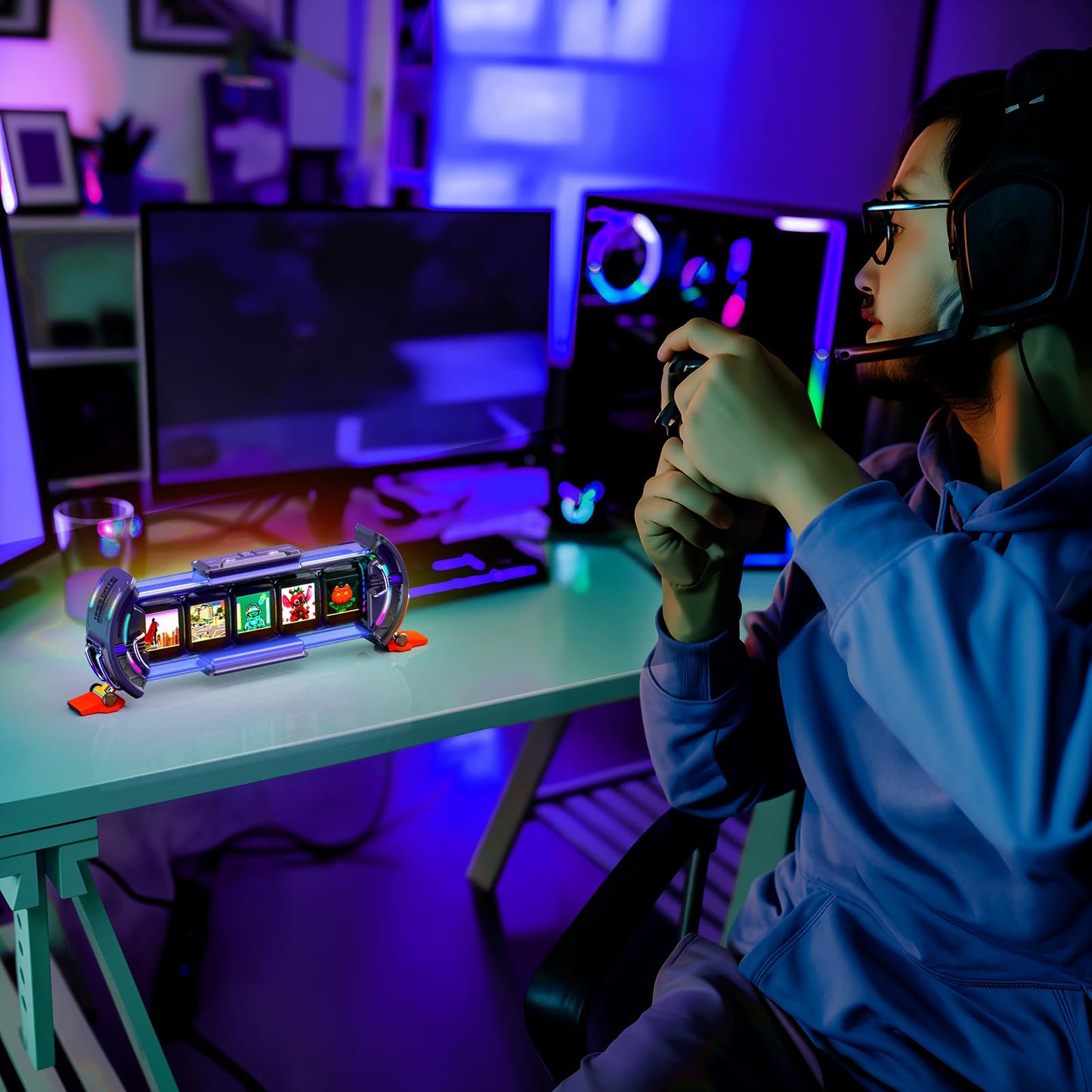 Divoom Times Gate - Cyberpunk Gaming Setup Digital Alarm Clock, Smart APP, WiFi Connect, RGB LED Display, Personalized Financial & Bitcoin Dashboard, Pixel Art for Gaming Room & Office Decor, Silver