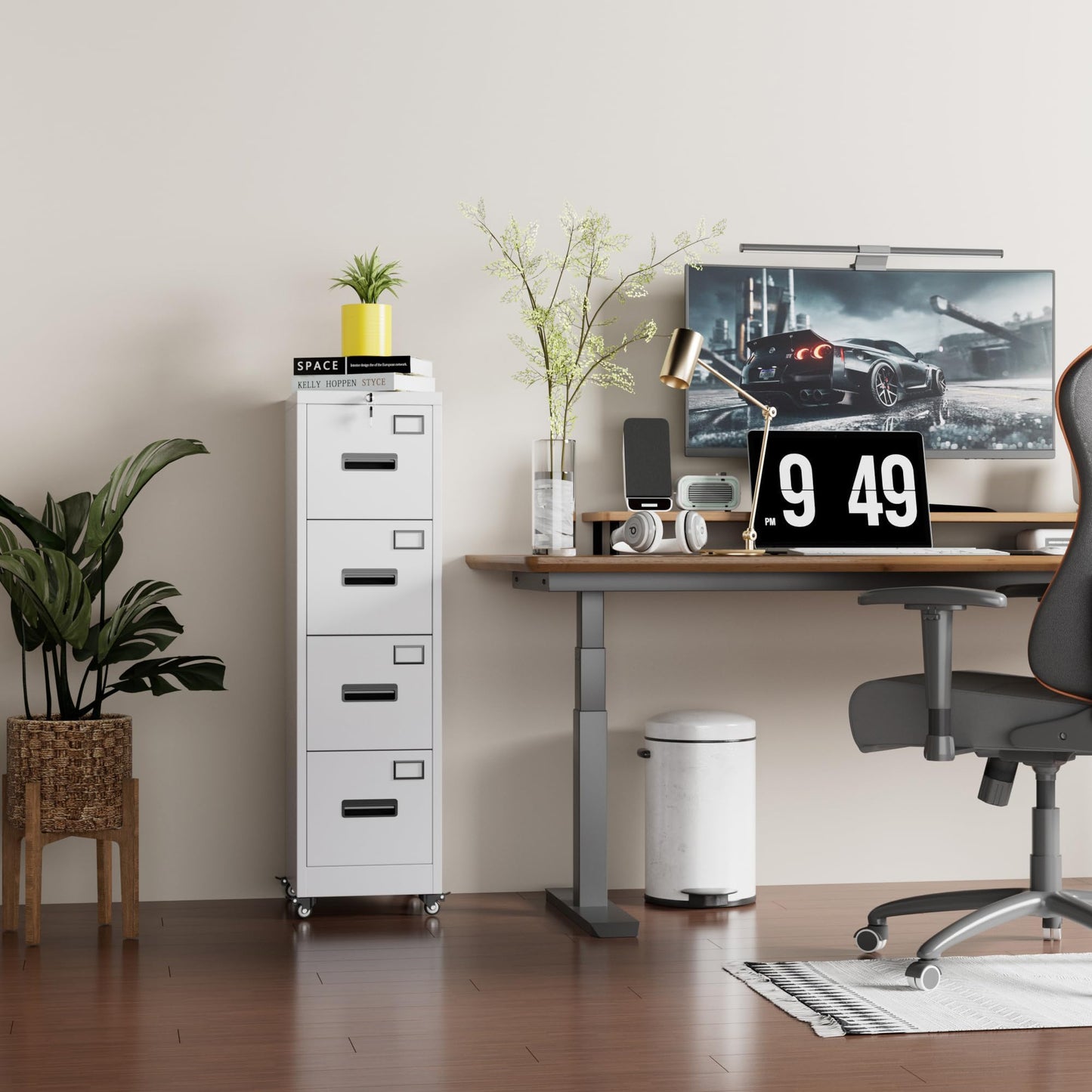 GarveeLife Metal File Cabinet with Independent Locks, Heavy Duty 4 Drawer Steel Filing Cabinet, Locking Home Office Cabinets Storage, Vertical Organizer for A4, Letter, Legal Paper, School Use, White