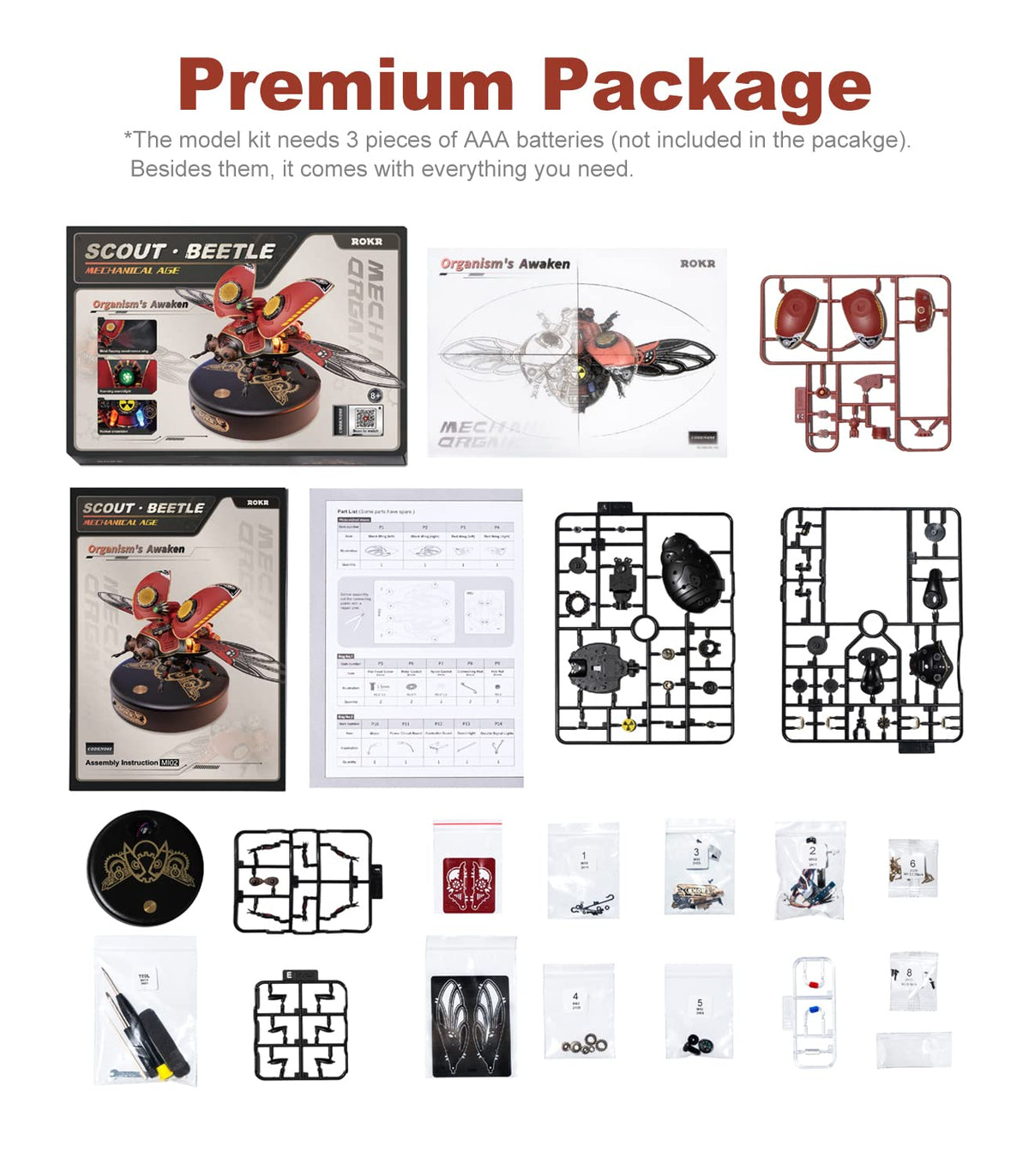 ROKR 3D Metal Model Kits for Adults Scout Beetle - 147PCS 3D Metal Puzzle Electric Mechanical Plastic Building Kit Hobby Kit Gift for Adults