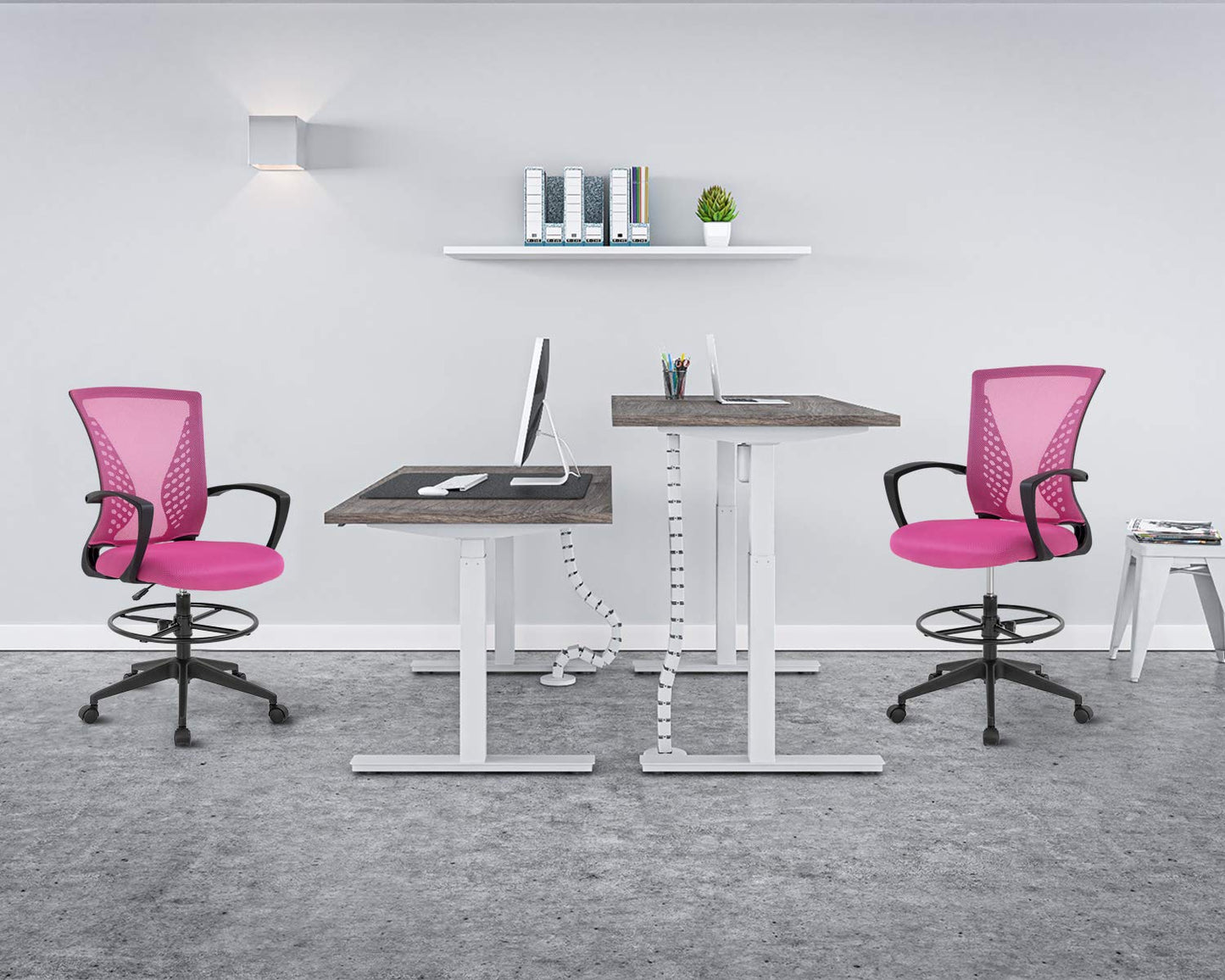 Drafting Chair Tall Office Chair Standing Desk Chair Adjustable Height with Arms Foot Rest Back Support Rolling Swivel Desk Chair Mesh Drafting Stool for Adults