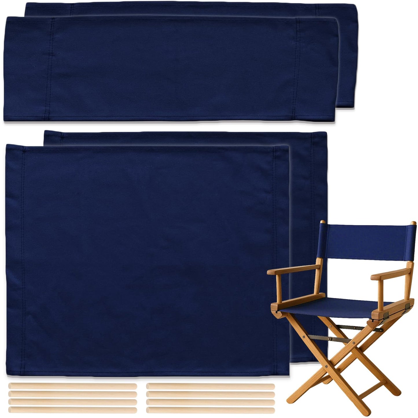 STAY GENT 18''L X 15''W 2 Set Directors Chair Replacement Canvas for 18'' Director Chairs, Replacement Cover Canvas Seat and 19.7''L X 6.3''W Back Covers Kit for Director Chairs Movie Chair, Navy Blue