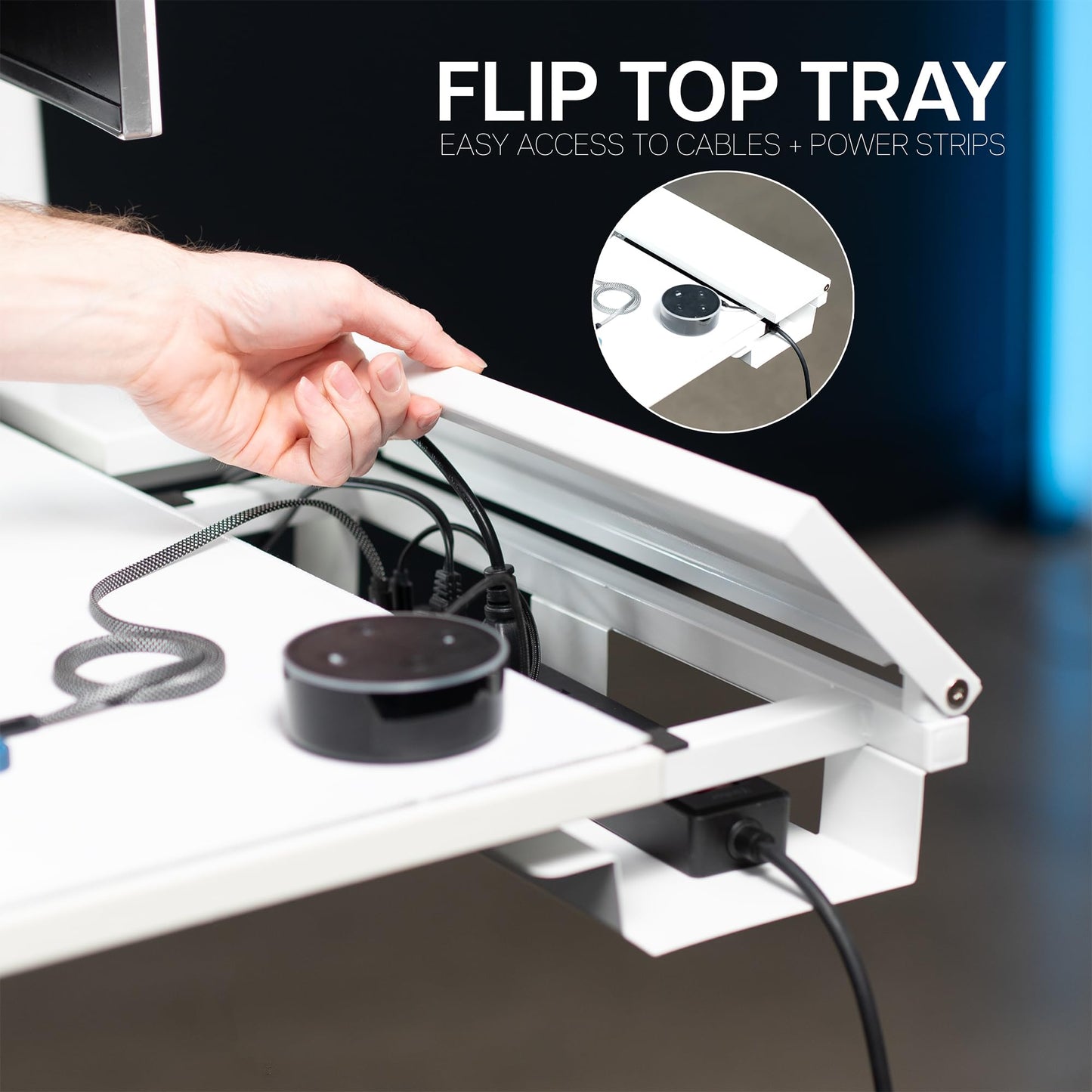 VIVO Universal 60 x 30 inch Table Top with Built-in Concealed Cable Trays for Standard and Sit to Stand Height Adjustable Home and Office Desks, Full Size Mouse Pad, White Desktop, DESK-TOP3-W