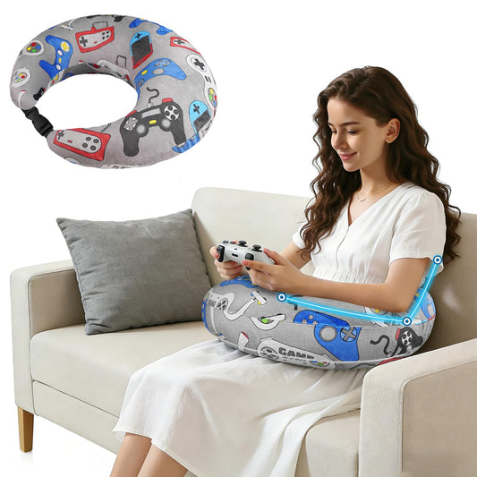 Crafting Pillow for Crocheting, Crochet Pillow for Lap Support, 12 Fun Print Styles, Ergonomic Arm Support, For Bed, Floor, Chair Comfort, Pain Relief and Fatigue for Gaming and Woking (Game)