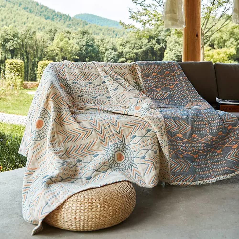 Osunnus Cotton Couch Cover Washable Boho Reversible Throw Sofa Cover Geometric Jacquard Multi-Use Furniture Protector for 2 Cushion Sectional L Shaped Sofa Bed Boho Home Decor, 79" x 102"