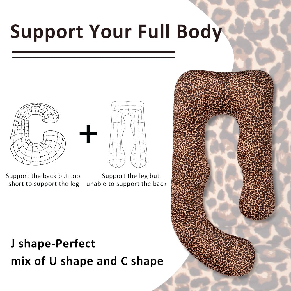 Chilling Home Pregnancy Pillow, U Shaped Pregnancy Pillows for Sleeping Full Body Pillow Maternity Pillow for Pregnant Women 58 inch, Pregnant Women Must Have with Removable Cover, Leopard Print