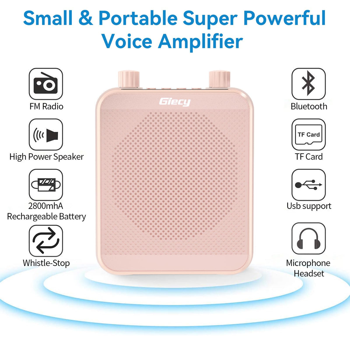 Giecy 30W Portable Voice Amplifier with Wired Microphone Headset, 2800mAh Rechargeable PA System Speaker Personal Microphone Speech Power Amplifiers Loudspeaker for Teachers/Metting/Tour Guide
