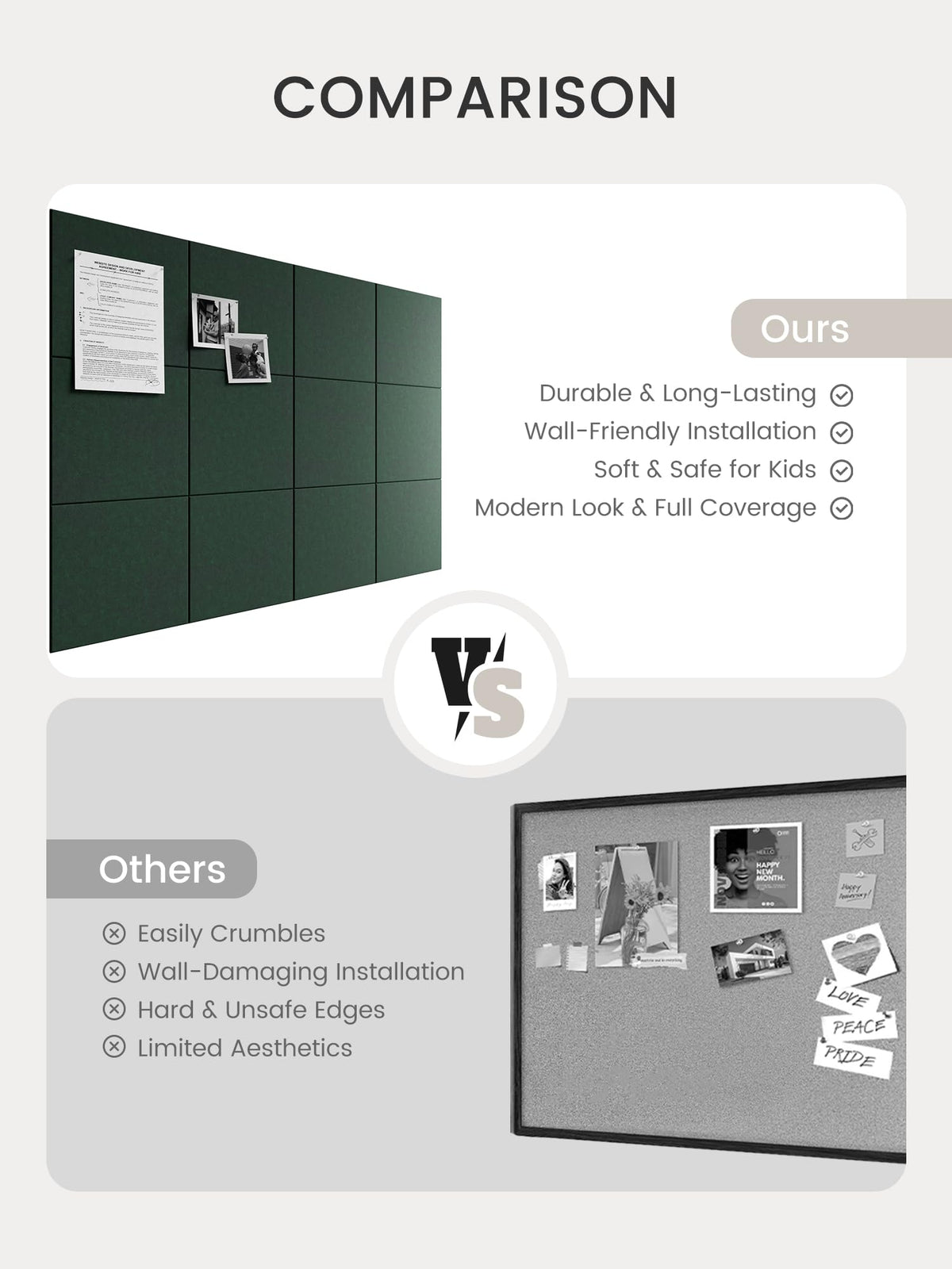 Bumusty Large Cork Board 48" x 36" Alternative - 12 Pack Felt Wall Tiles with 70 Safe Removable Adhesive Tabs, 30 Pushpins, Cork Boards for Walls Pin Board Bulletin Board Office Decor (Pine Green)