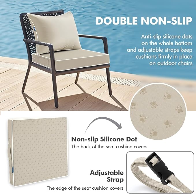 MIULEE Beige Outdoor Seat Cushion 22x24 Inch Waterproof & 3 Year Fade Resistant