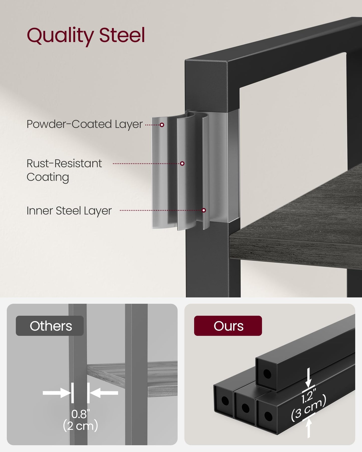 VASAGLE 4-Tier Bookshelf, Bookcase with Steel Frame, Book Shelf for Living Room, Home Office, Study, 11.8 x 26 x 47 Inches, Industrial Style, Charcoal Grey and Ink Black ULLS060B04
