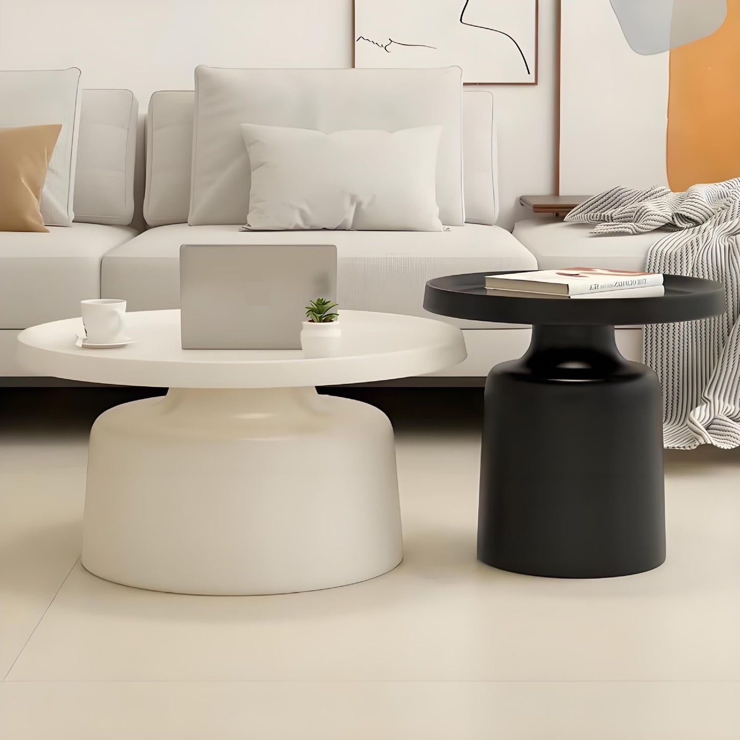 Zxarunas us Wide Solid End Coffee Table in Black, Handcrafted Boho-Style Accent Table for Living, Bedroom Or Home Office Coffee Table(W-Balck,Plástico)