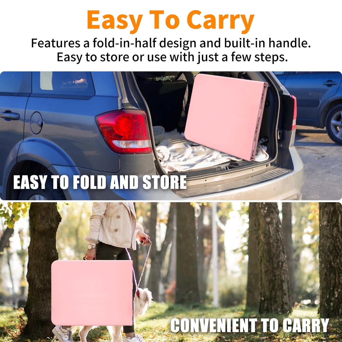 SculPong 6 FT Folding Table with Carry Handle, Portable Fold-in-Half Plastic Table, Rectangle Foldable Table for Indoor/Outdoor Beautiful Pink