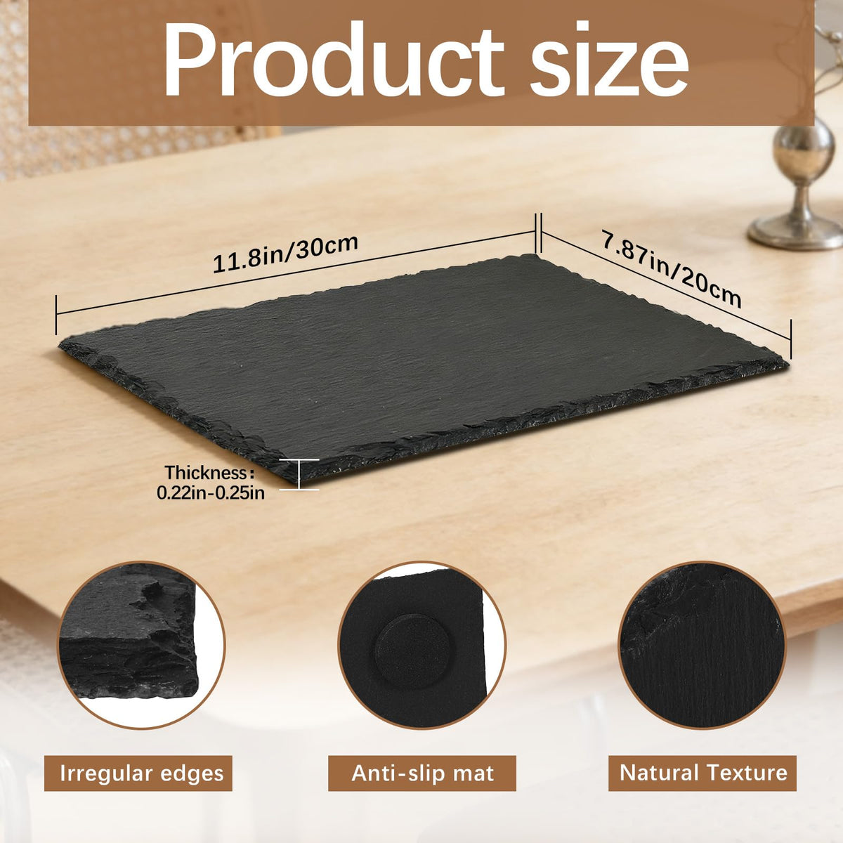 DASSNANE 6 Pack 12 inch*8 inch Cheese Boards Black Slate Charcuterie Boards,Slate for Laser Engraving Natural Food Contact Safe Stone,Suitable for Gourmet Platter of Meat, Fruit, Party, Appetizers