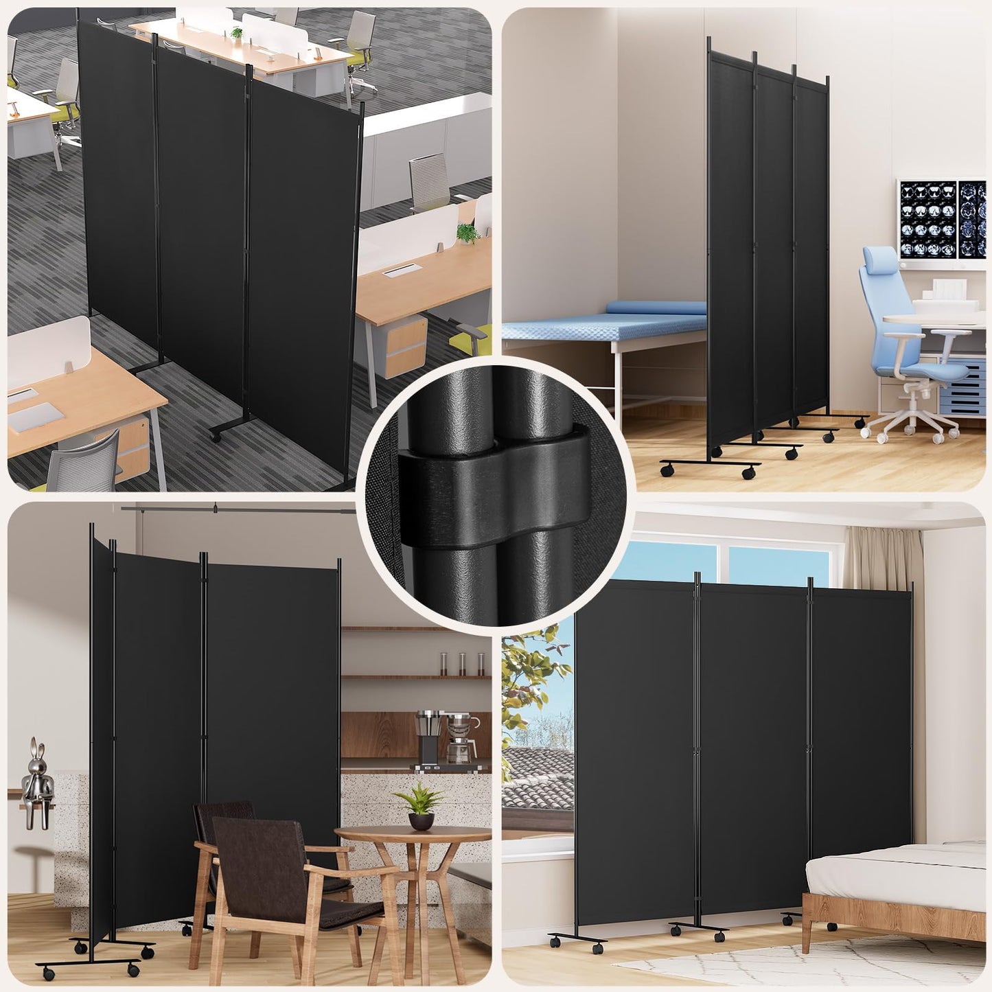 Room Divider 102'' Wide Folding Room Divider Panel with Wheels, 3 Panel Wall Divider for Room Separation, (Upgraded Metal Base) Portable Room Privacy Screen for Space Separator Partition Room Dividers