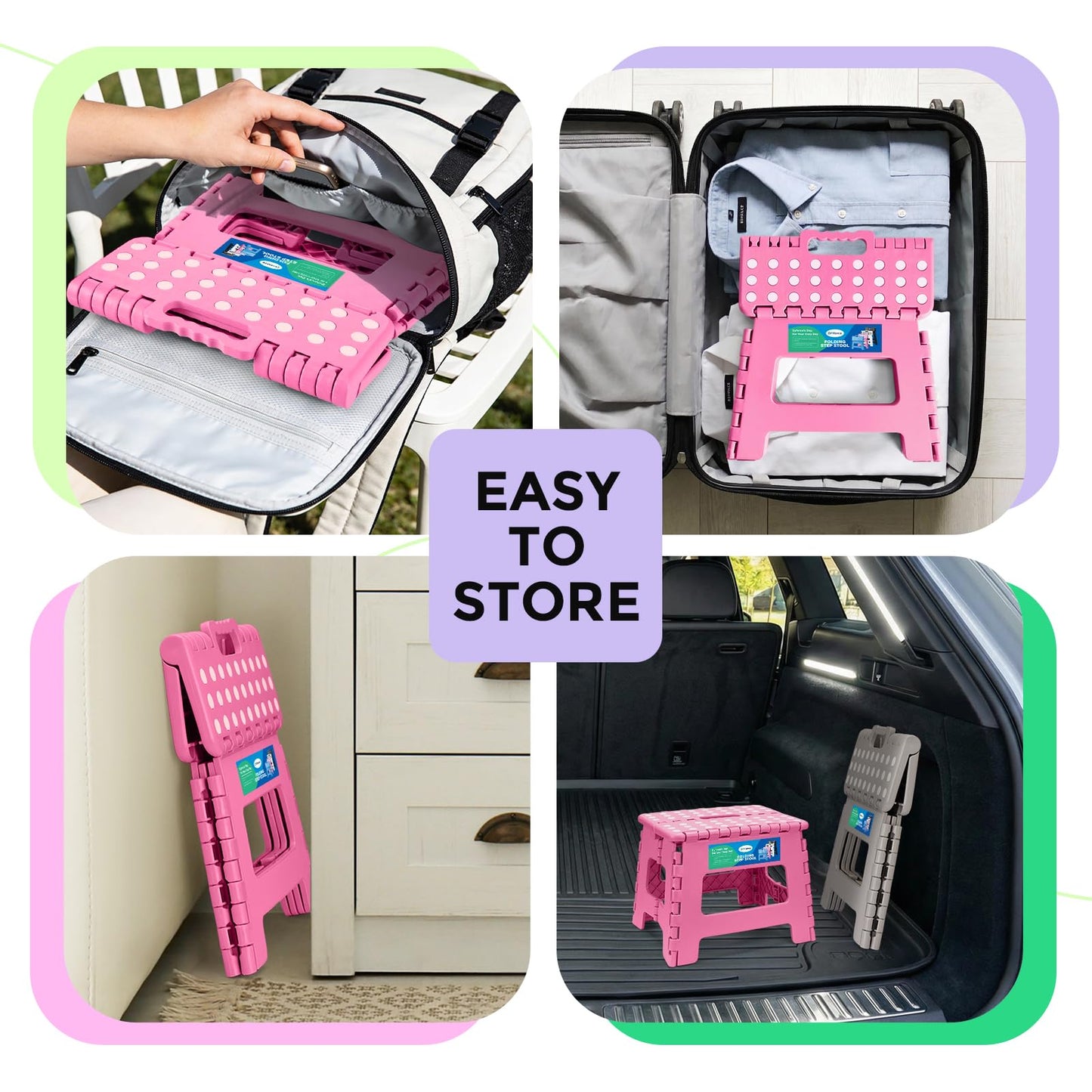 Dyforce Folding Step Stool 9 Inch, Kids Step Stool, Heavy Duty Step Stools for Adults, Compact Foot Stools, Light-Weight Toddler Step Stools for Kitchen, Bathroom, Holds Up to 300 lbs (Pink)