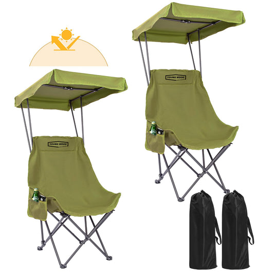 YOUNG WOOD Portable Camping Chair Beach Chair with Shade Canopy, Fold Lightweight Oversized for All, Easy to Open, Close Without Installation, Side Pocket Design for All Outdoor Activities, Green,2p