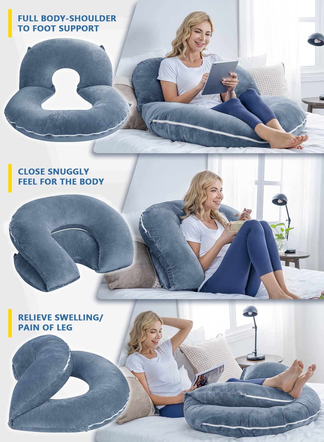 INSEN Reading Pillow, Back Pillow for Sitting in Bed for Reading, Nurse & Relax, Reading Pillow for Adults, Moms & Kids, Sit Up Pillow for Bed, Upgrade, Blue