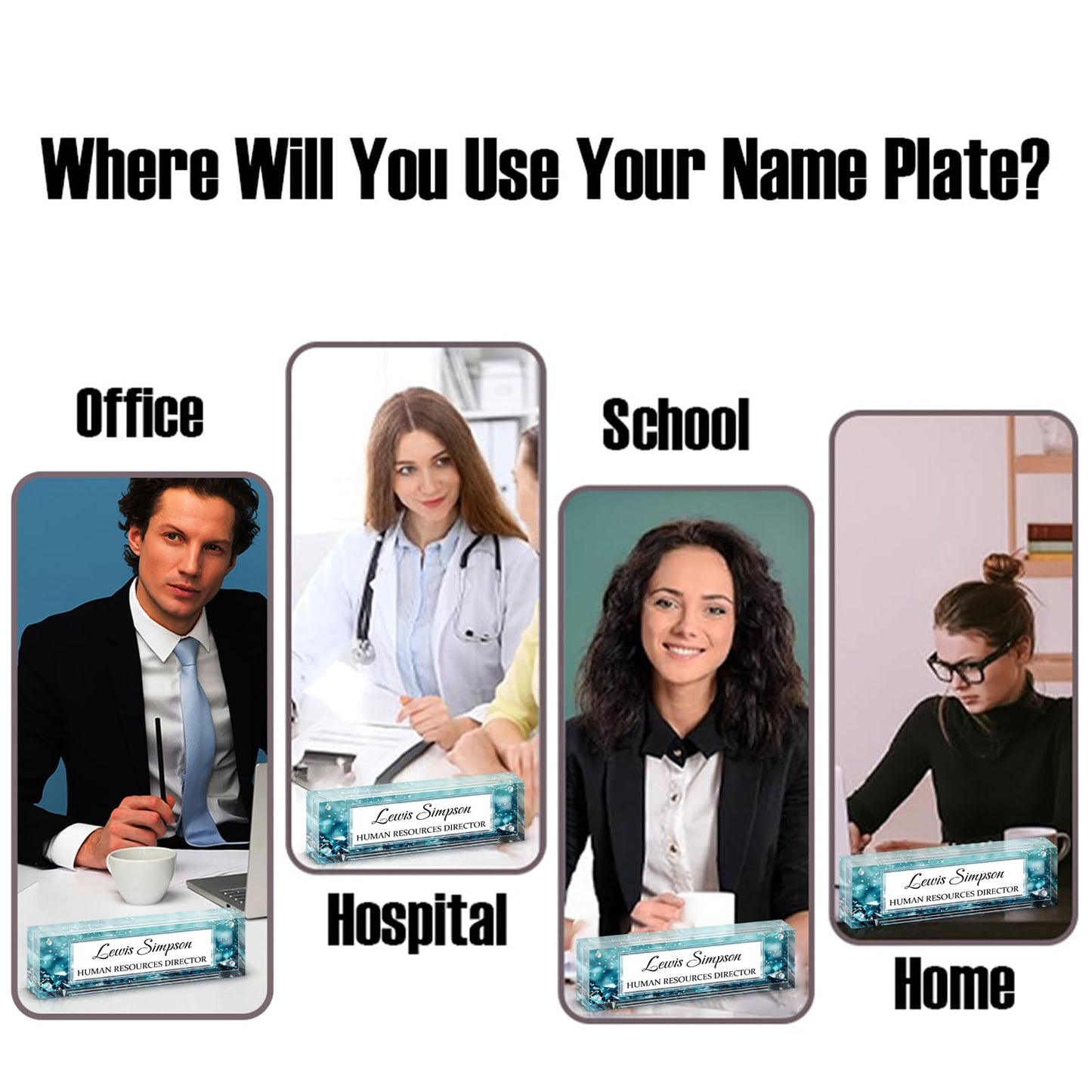 HETOOSHI Desk Name Plate Personalized, Desk Double sided pattern Name Plate Personalized Office Desk Decor for Women and Men , Teacher Nurse Boss Employee Appreciation Gifts (Green diamonds, fixed pattern)
