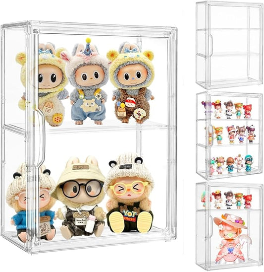 Attelite Acrylic Display Cases for Collectibles, 4 Pack 3 Layer Clear Display