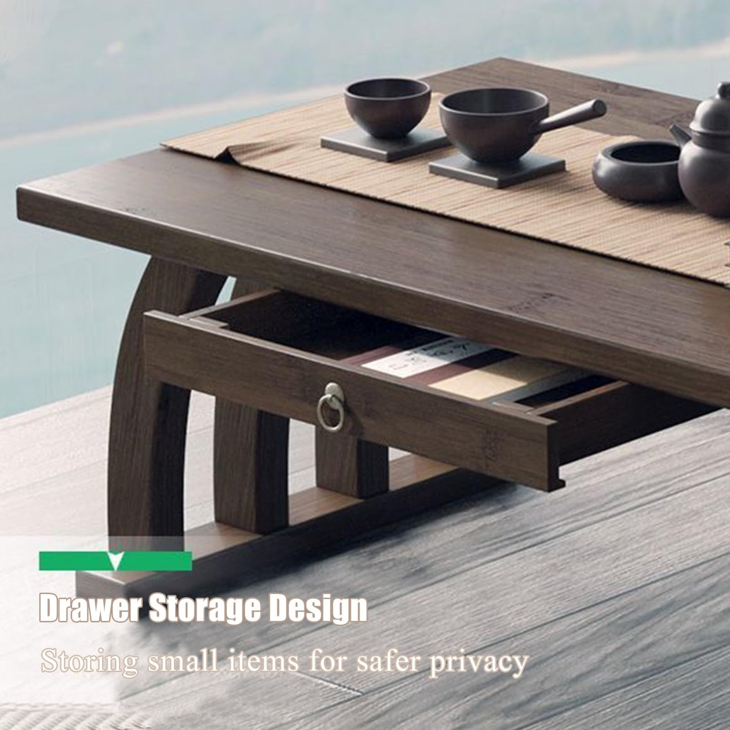 GLDGJMZ Bamboo Meditation and Tea Table Small Coffee Table & Altar for Living Room Bedroom Style Perfect for Floor Sitting Zen Decor Eco Friendly Furniture