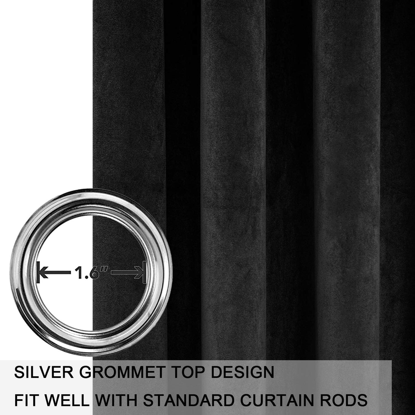 SMILETIME Black 108 in Long Velvet Curtains with Grommet, Thermal Insulated Super Soft Privacy Noise Reducing Light Filtering Velvet Curtains for Living Room, 2 Panels, Each 52 x 108 inches Long