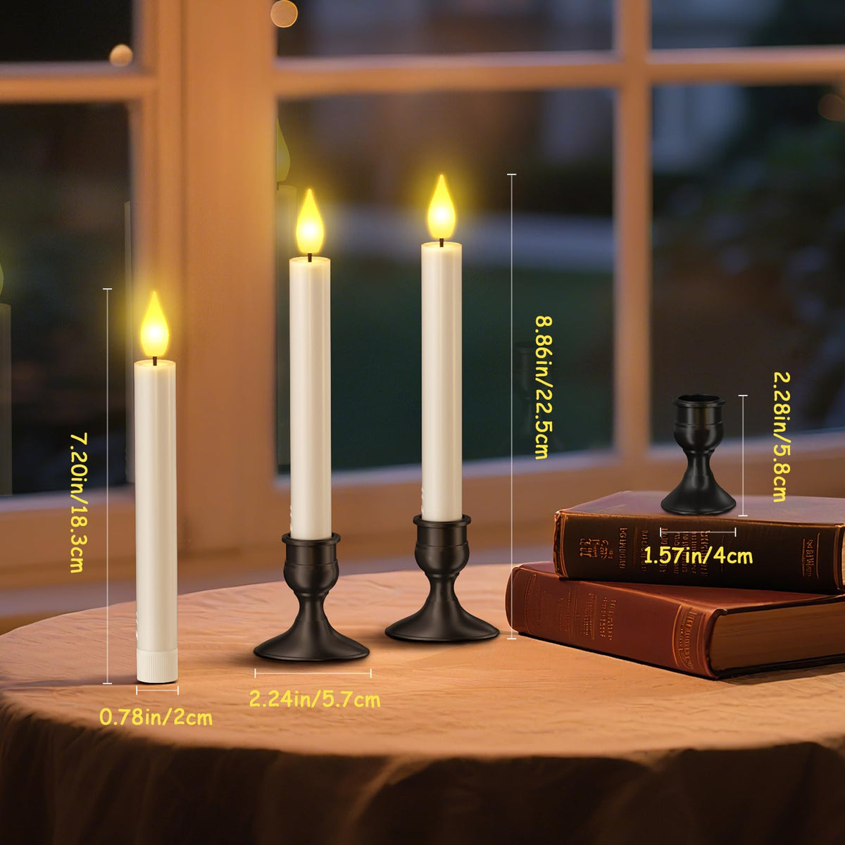 Yme 10 PCS Flameless Taper Candles with Dusk to Dawn Sensor, 7.2" Window Candles Battery Operated with Holders, LED Candle Sticks Christmas Window Lights for Christmas Halloween Holiday Home Decor