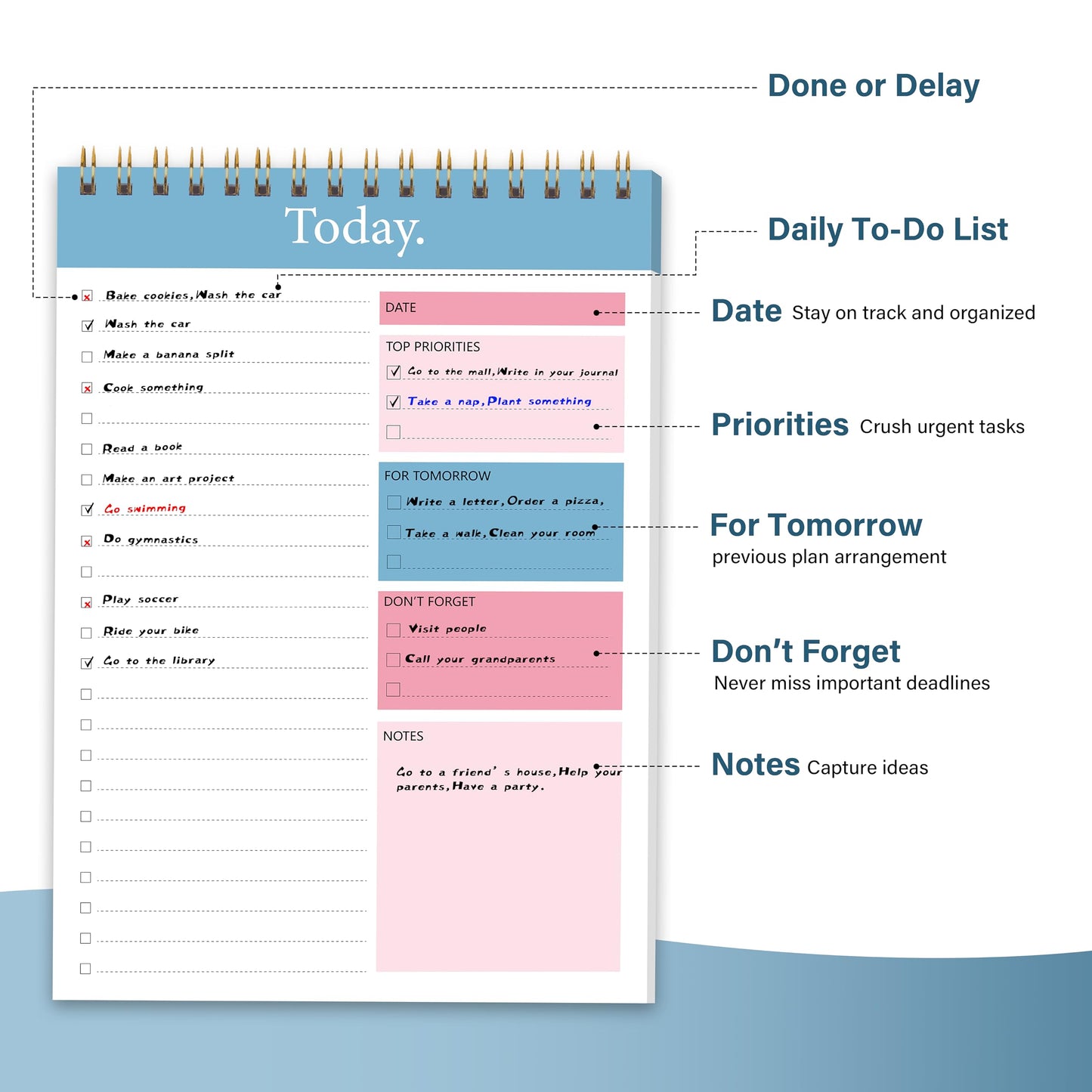 104 Pgs To Do List Notepad - Daily Planner Notepad Undated 52 Duplex-Printed Undated Sheets Tear Off, 6.5" x 9.8" Checklist Productivity Organizer with Hourly Schedule for Tasks