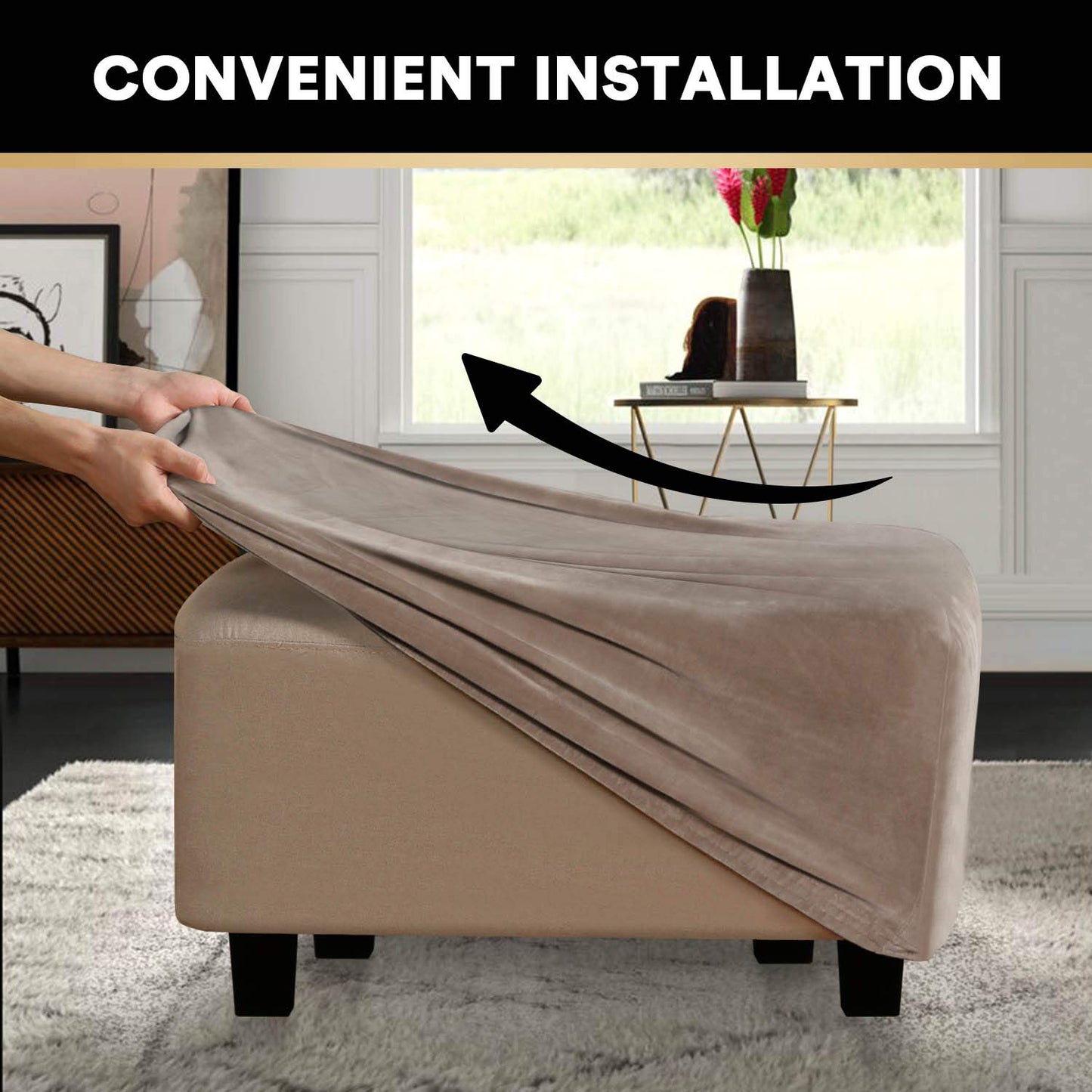 PrinceDeco Real Velvet Plush Ottoman Cover Soft Rectangle Folding Storage Covers Furniture Protector Removable Footstool Protect Footrest Covers Elastic Bottom(Large, Taupe)