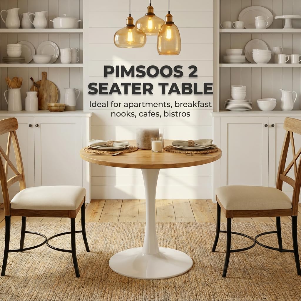 23.62" Small Round Dining Table for 2 – Durable & Well-Made Tulip Table with Sturdy Metal Frame, Compact 2-Seater Kitchen or Dining Room Table for Small Spaces, Apartments, Café, Restaurant, Office