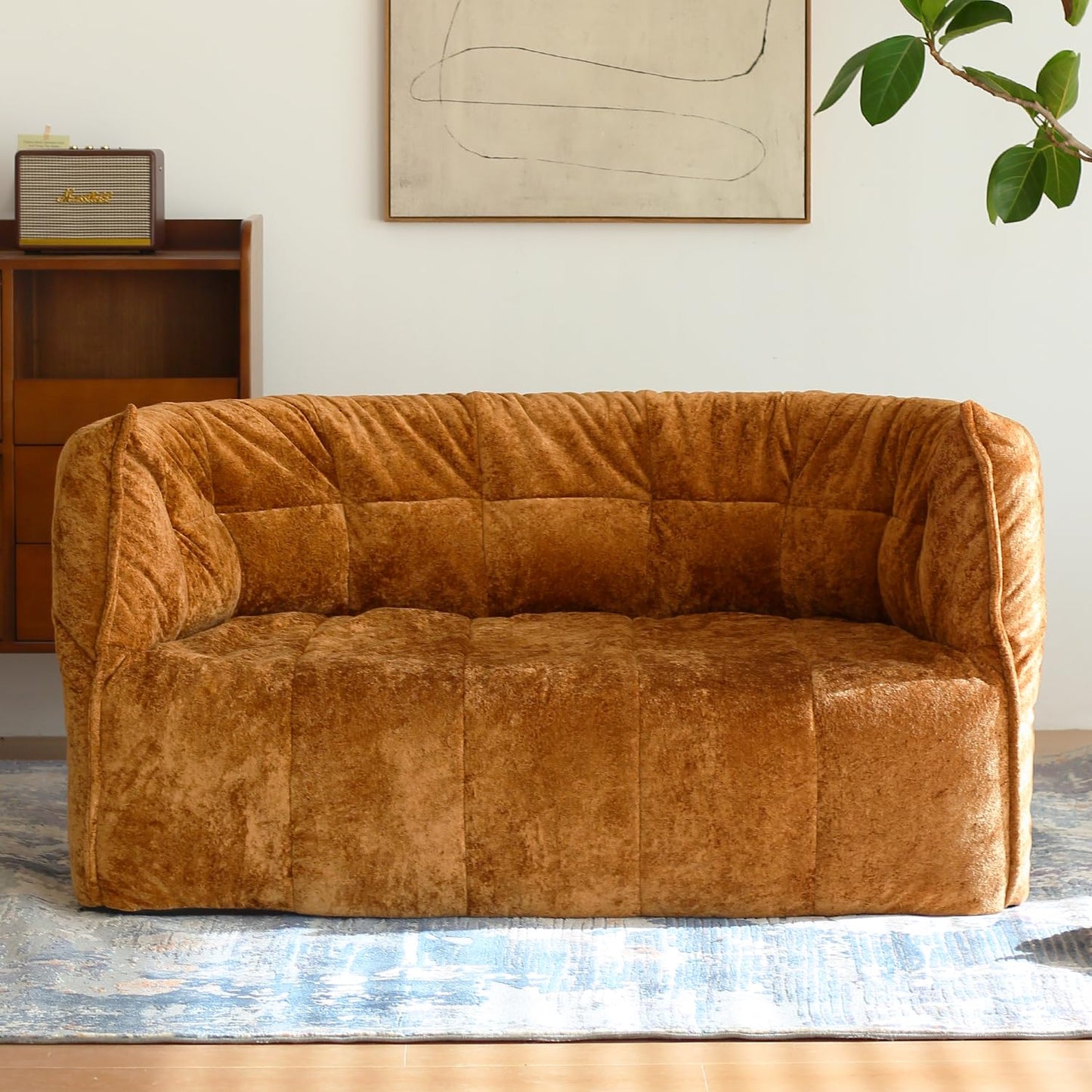 N&V Mid Century Brigantin Deep Relaxation Sofa, Soft Premium Chenille, for Living Room Bedroom and Office (Brown, ThreeSeater)