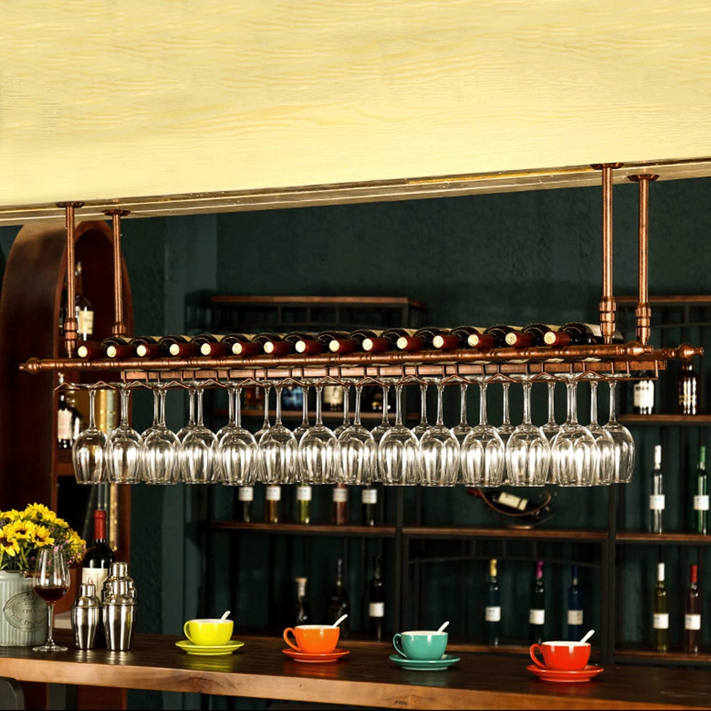 QWBDNMQP Ceiling Wine Glass Rack, Hanging Wine Bottle Rack, Height Adjustable Hanging Wine Rack Cabinet, Bottle Holder Perfect for Bar Cafe Kitchen Storage Decorate Shelves (Size : 60x30cm