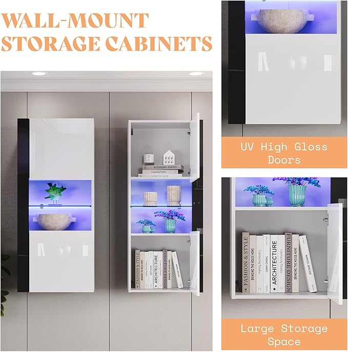 AMERLIFE 3 Piece Modern Wall Unit Entertainment Center Set, High Gloss 70"